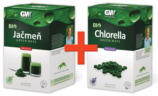Jačmeň v prášku + Chlorella v tabletách Zelený balíček Green Ways BIO