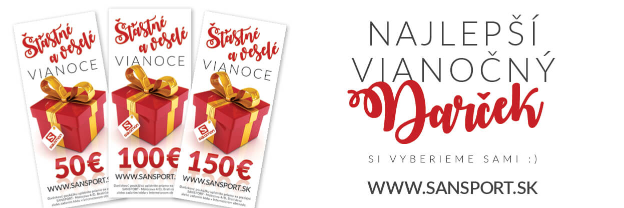 najlepsi vianocny darcek pre vsetkych sansport salomon poukazka na bezecku turisticku obuv vyzivove doplnky termosky celovky chlorelu jacmen oblecenie ciapky ponozky doplnky