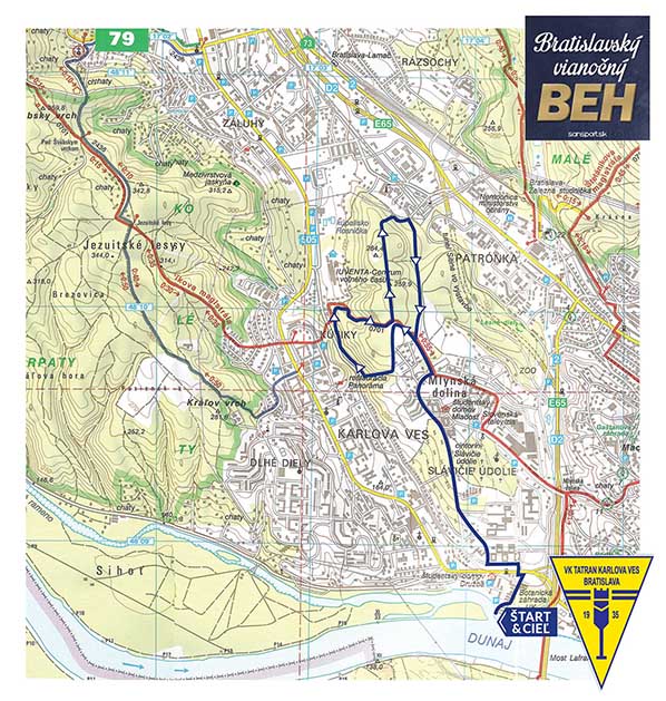 Trasa Bratislavského vianočného behu 2019 - 9,7 km Salomon