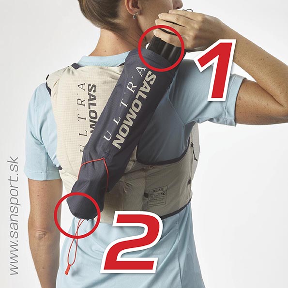 Návod, ako pripevniť obal na bežecké palice na bežeckú vestu Salomon ADV SKIN - odporúča Sansport.sk