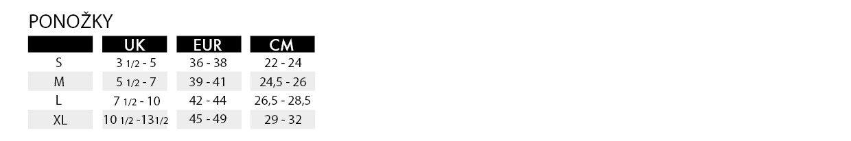 ponozky salomon velkostna tabulka